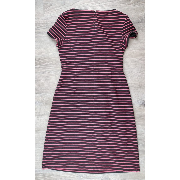 Talbots Women's Size 2 Pink Black Striped Pleated Dress Zip Stretch Short Sleeve - Picture 2 of 9